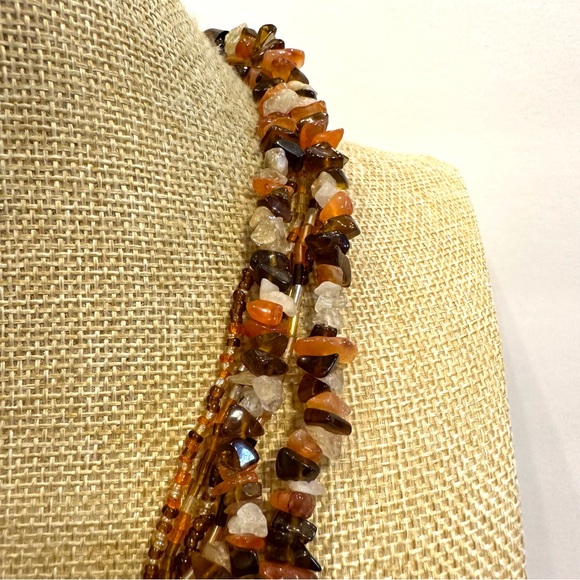 Multi-color Genuine Gemstone & Glass Bead Necklace multistrand, quartz carnelian - Picture 4 of 11